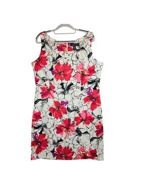 Perceptions Floral Shift Dress Bold Red Pink Flowers Womens 16 career date fun